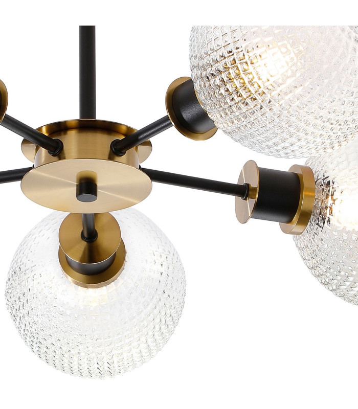 Plattsburgh Semi Ceiling 5 Light E14 IP44 15cm Round Textured Diamond Pattern Glass Shade Brass Clear & Satin Black-7