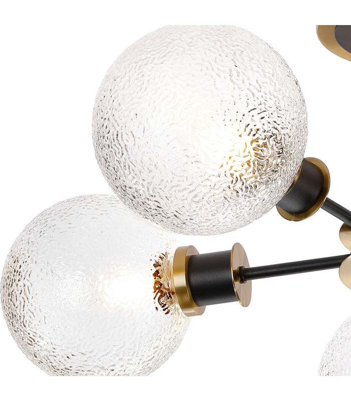 Plattsburgh Semi Ceiling 5 Light E14 IP44 15cm Round Dimpled Glass Shade Brass Clear & Satin Black-6