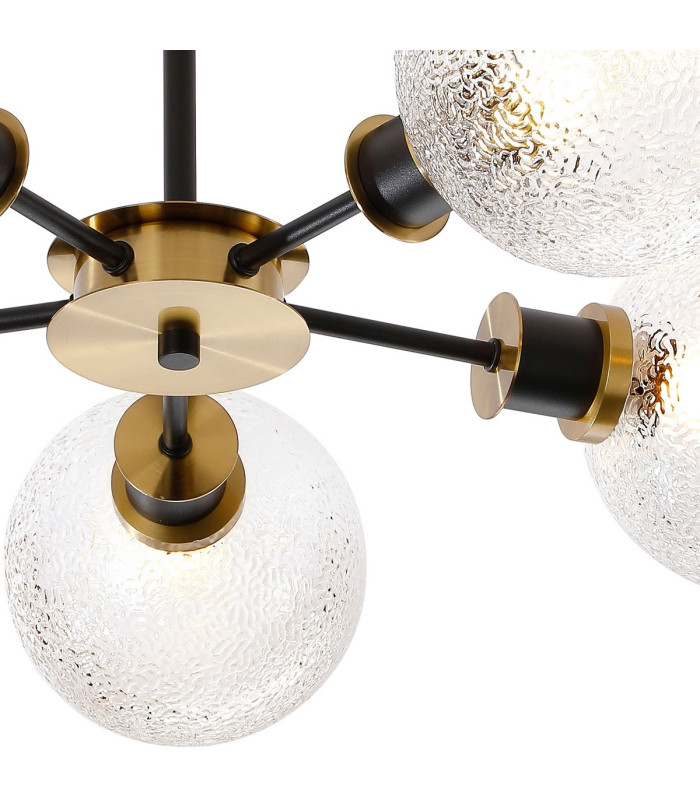 Plattsburgh Semi Ceiling 5 Light E14 IP44 15cm Round Dimpled Glass Shade Brass Clear & Satin Black-7