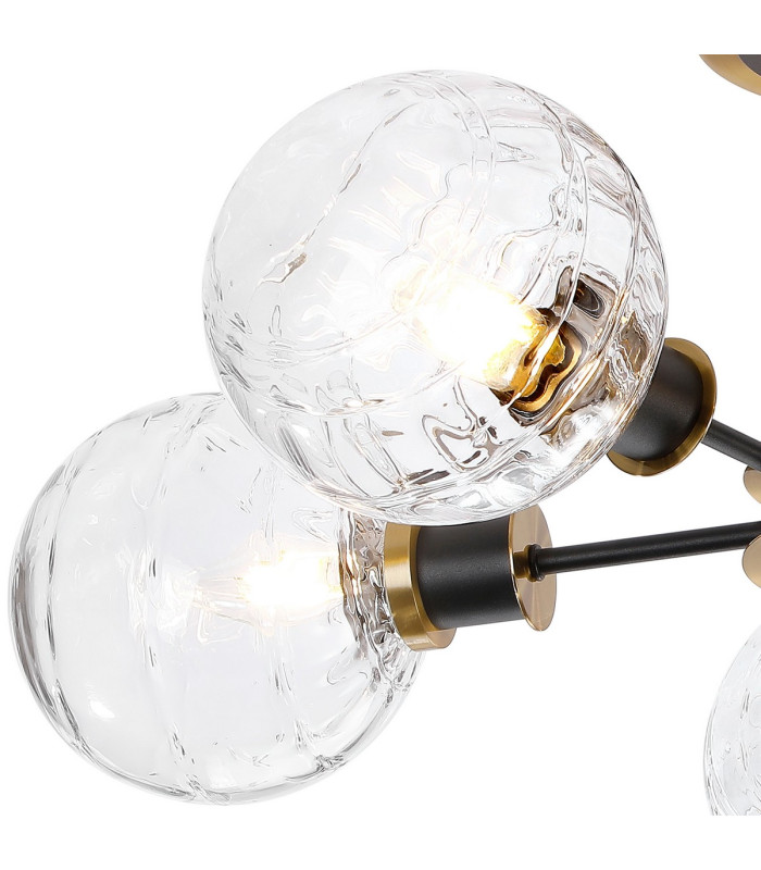 Plattsburgh Semi Ceiling 5 Light E14 IP44 15cm Round Textured Melting Glass Shade Brass Clear & Satin Black-5