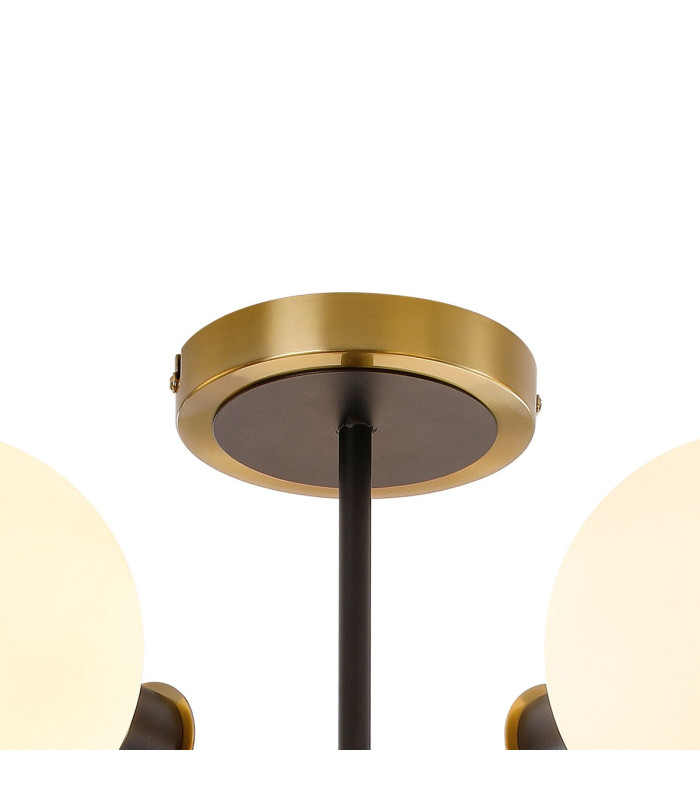 Plattsburgh Semi Ceiling 5 Light E14 IP44 15cm Round Glass Shade Brass Opal & Satin Black-5