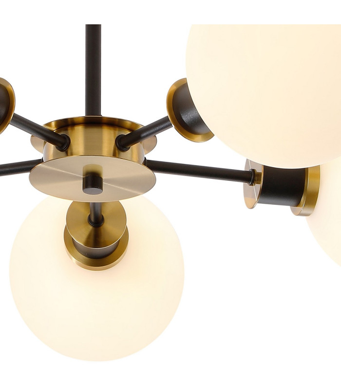 Plattsburgh Semi Ceiling 5 Light E14 IP44 15cm Round Glass Shade Brass Opal & Satin Black-7