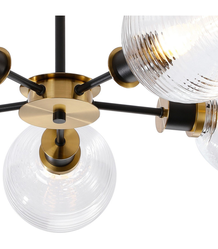 Plattsburgh Semi Ceiling 5 Light E14 IP44 15cm Round Ribbed Glass Shade Brass Clear & Satin Black-7