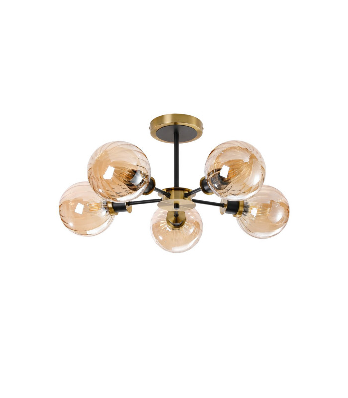 Plattsburgh Semi Ceiling 5 Light E14 IP44 15cm Round Segment Glass Shade Brass Amber Plated & Satin Black-4