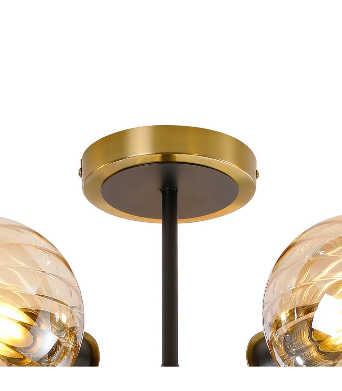 Plattsburgh Semi Ceiling 5 Light E14 IP44 15cm Round Segment Glass Shade Brass Amber Plated & Satin Black-5