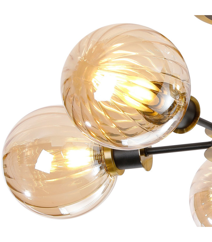 Plattsburgh Semi Ceiling 5 Light E14 IP44 15cm Round Segment Glass Shade Brass Amber Plated & Satin Black-6