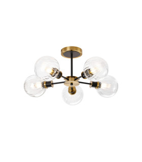 Plattsburgh Semi Ceiling 5 Light E14 IP44 15cm Round Segment Glass Shade Brass Clear & Satin Black-1
