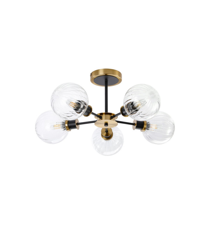 Plattsburgh Semi Ceiling 5 Light E14 IP44 15cm Round Segment Glass Shade Brass Clear & Satin Black-4
