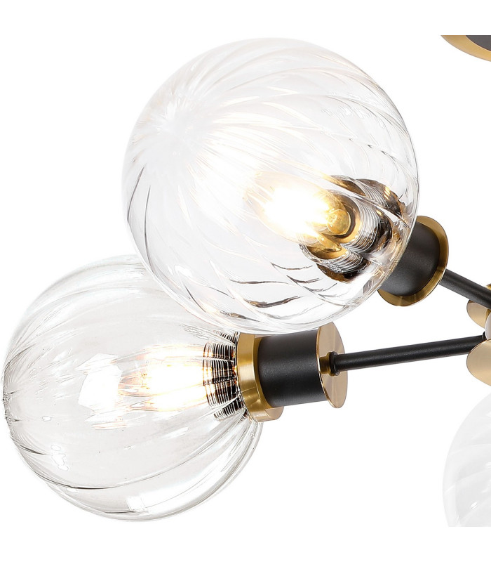 Plattsburgh Semi Ceiling 5 Light E14 IP44 15cm Round Segment Glass Shade Brass Clear & Satin Black-6