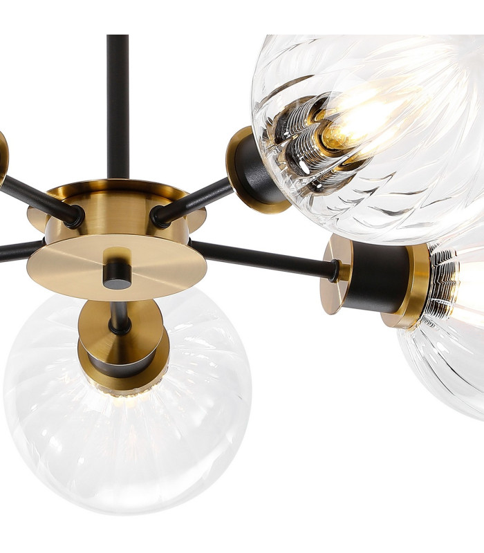 Plattsburgh Semi Ceiling 5 Light E14 IP44 15cm Round Segment Glass Shade Brass Clear & Satin Black-7