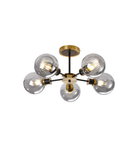 Plattsburgh Semi Ceiling 5 Light E14 IP44 15cm Round Segment Glass Shade Brass Smoke Plated & Satin Black-1