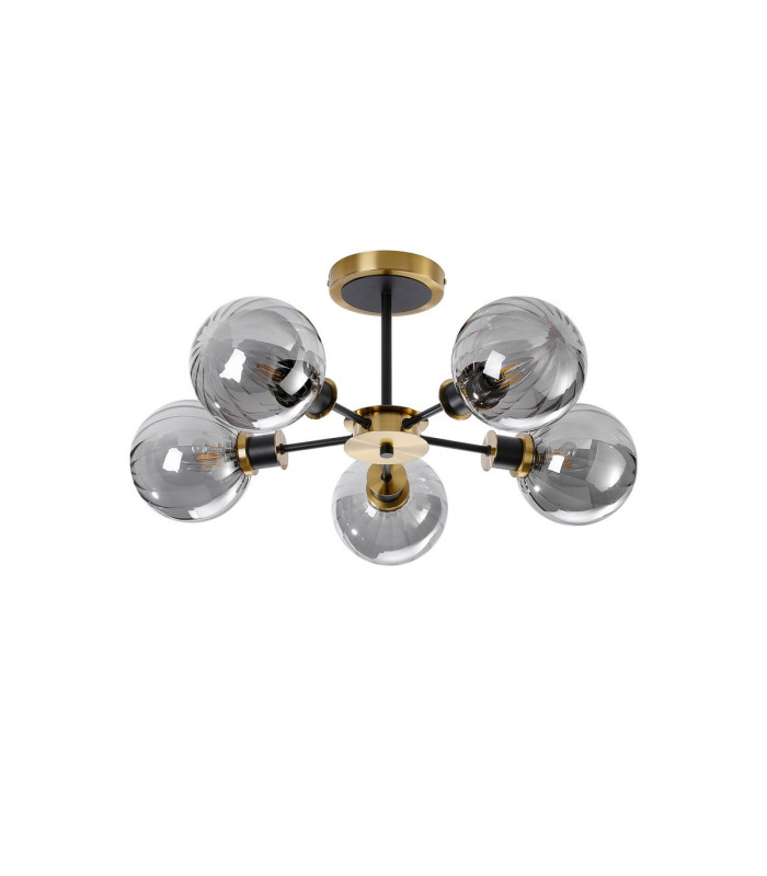 Plattsburgh Semi Ceiling 5 Light E14 IP44 15cm Round Segment Glass Shade Brass Smoke Plated & Satin Black-4
