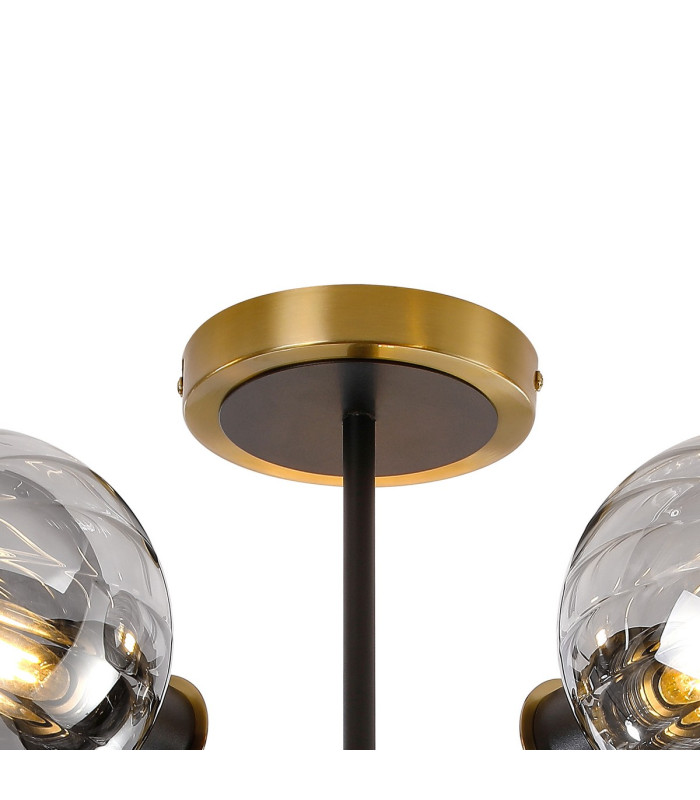 Plattsburgh Semi Ceiling 5 Light E14 IP44 15cm Round Segment Glass Shade Brass Smoke Plated & Satin Black-5