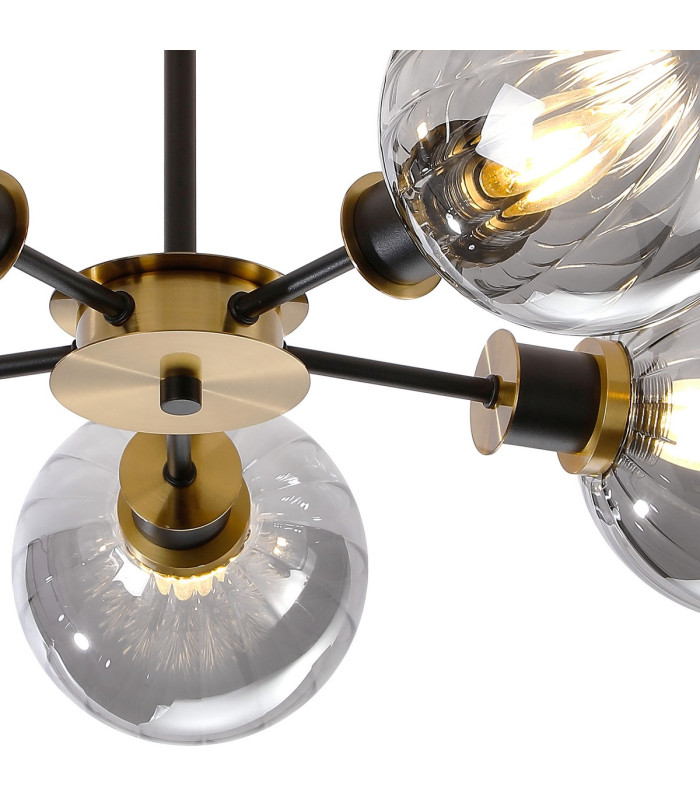 Plattsburgh Semi Ceiling 5 Light E14 IP44 15cm Round Segment Glass Shade Brass Smoke Plated & Satin Black-7