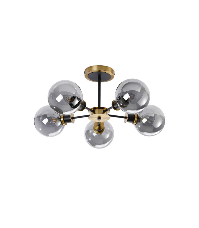 Plattsburgh Semi Ceiling 5 Light E14 IP44 15cm Round Glass Shade Brass Smoke Plated & Satin Black-4