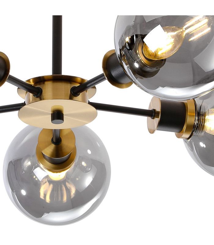 Plattsburgh Semi Ceiling 5 Light E14 IP44 15cm Round Glass Shade Brass Smoke Plated & Satin Black-7