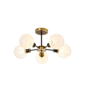 Plattsburgh Semi Ceiling 5 Light E14 IP44 15cm Round Speckled Glass Shade Brass White & Satin Black-1