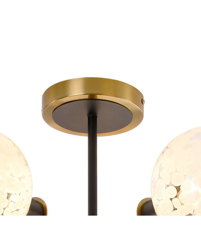 Plattsburgh Semi Ceiling 5 Light E14 IP44 15cm Round Speckled Glass Shade Brass White & Satin Black-5