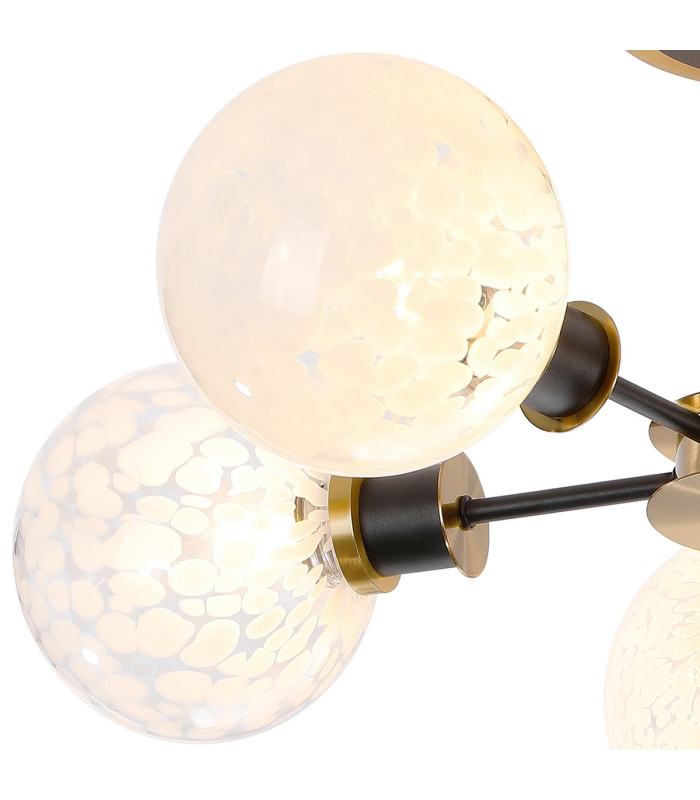Plattsburgh Semi Ceiling 5 Light E14 IP44 15cm Round Speckled Glass Shade Brass White & Satin Black-6