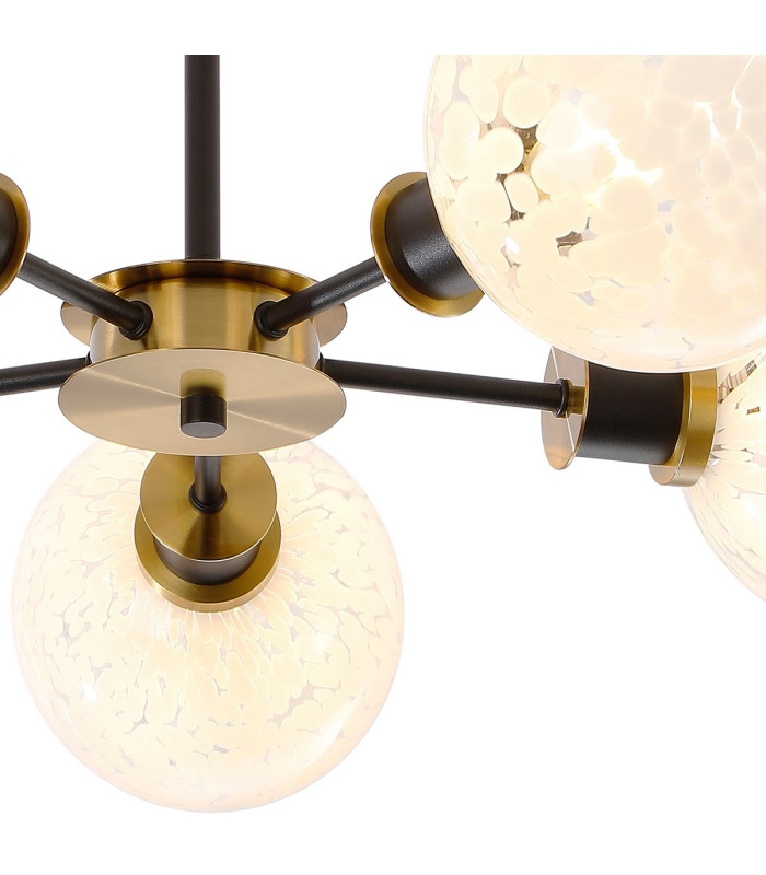 Plattsburgh Semi Ceiling 5 Light E14 IP44 15cm Round Speckled Glass Shade Brass White & Satin Black-7