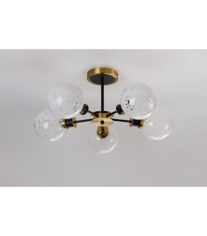 Plattsburgh Semi Ceiling 5 Light E14 IP44 15cm Round Speckled Glass Shade Brass White & Satin Black-8