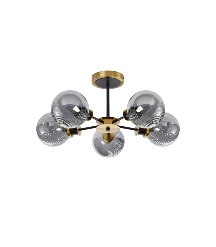 Plattsburgh Semi Ceiling 5 Light E14 IP44 15cm Round Textured Smooth/Ribbed Glass Shade Brass Smoke Plated & Satin Black-4