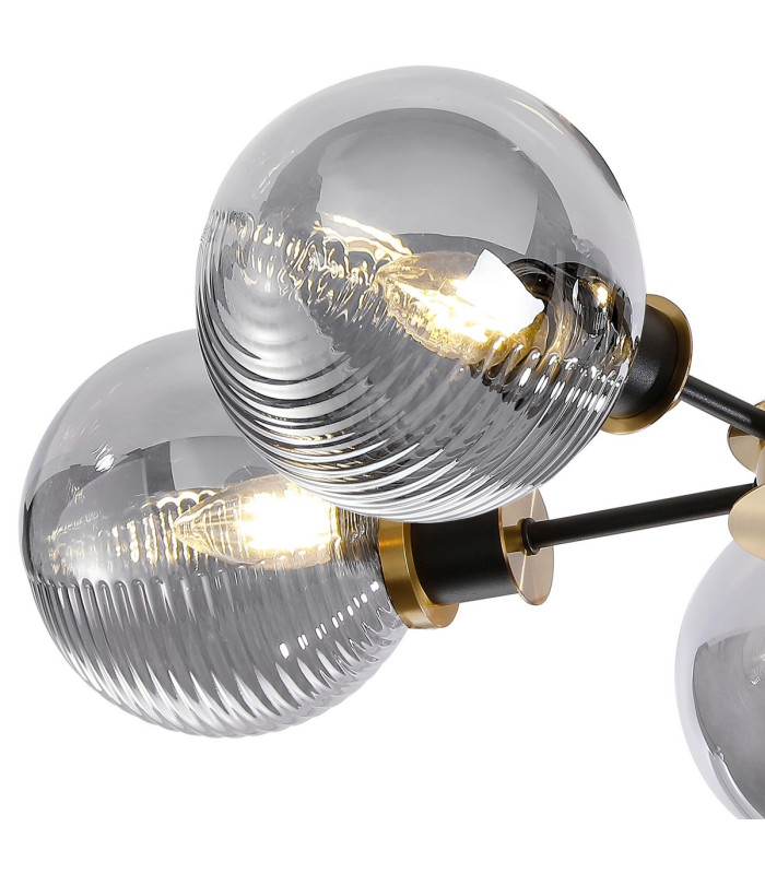 Plattsburgh Semi Ceiling 5 Light E14 IP44 15cm Round Textured Smooth/Ribbed Glass Shade Brass Smoke Plated & Satin Black-6