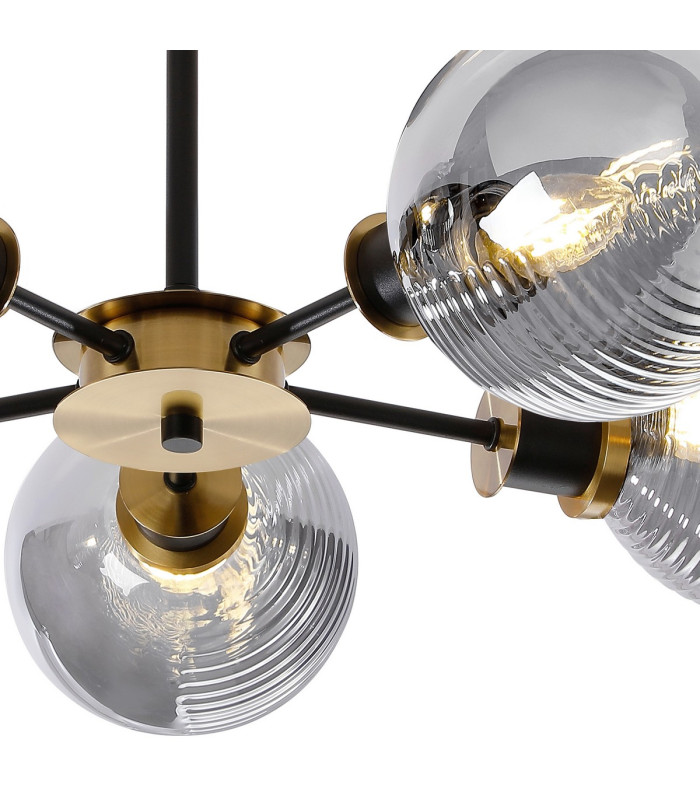 Plattsburgh Semi Ceiling 5 Light E14 IP44 15cm Round Textured Smooth/Ribbed Glass Shade Brass Smoke Plated & Satin Black-7
