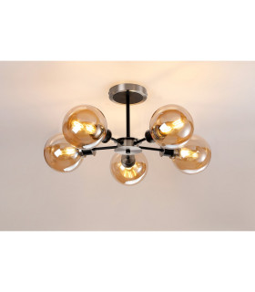 Plattsburgh Semi Ceiling 5 Light E14 IP44 15cm Round Glass Shade Satin Nickel Amber Plated & Satin Black-3