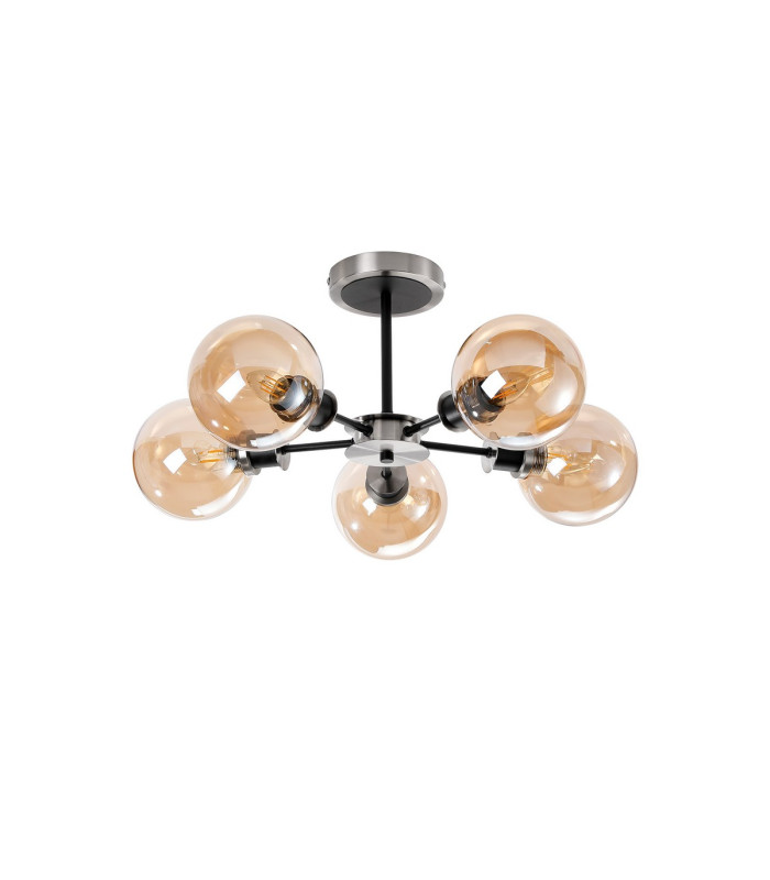 Plattsburgh Semi Ceiling 5 Light E14 IP44 15cm Round Glass Shade Satin Nickel Amber Plated & Satin Black-4
