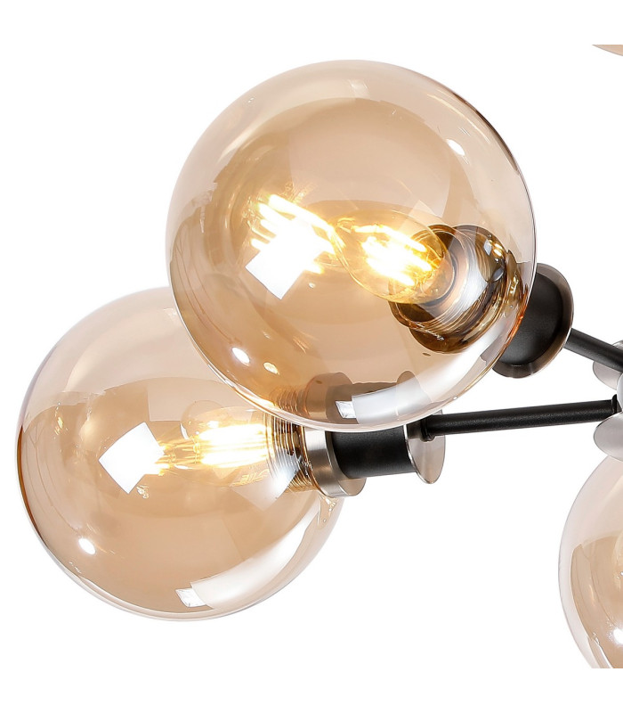 Plattsburgh Semi Ceiling 5 Light E14 IP44 15cm Round Glass Shade Satin Nickel Amber Plated & Satin Black-6