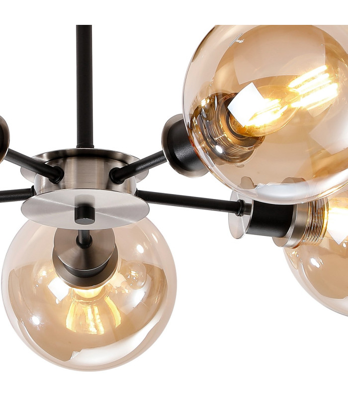 Plattsburgh Semi Ceiling 5 Light E14 IP44 15cm Round Glass Shade Satin Nickel Amber Plated & Satin Black-7