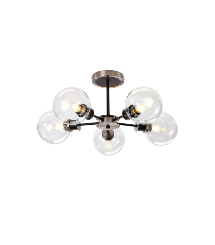 Plattsburgh Semi Ceiling 5 Light E14 IP44 15cm Round Glass Shade Satin Nickel Clear & Satin Black-1