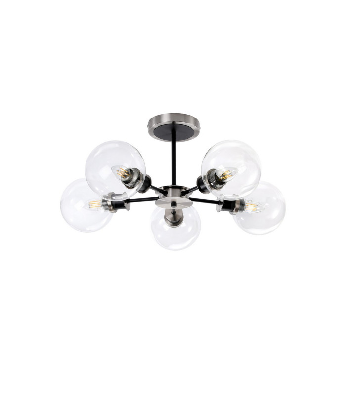 Plattsburgh Semi Ceiling 5 Light E14 IP44 15cm Round Glass Shade Satin Nickel Clear & Satin Black-4