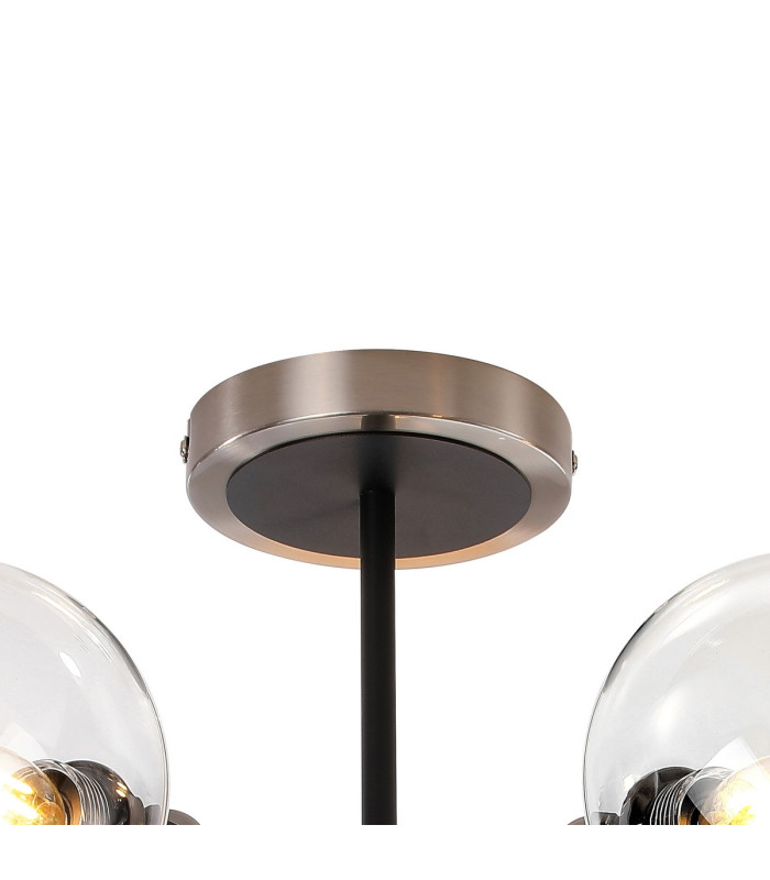 Plattsburgh Semi Ceiling 5 Light E14 IP44 15cm Round Glass Shade Satin Nickel Clear & Satin Black-5