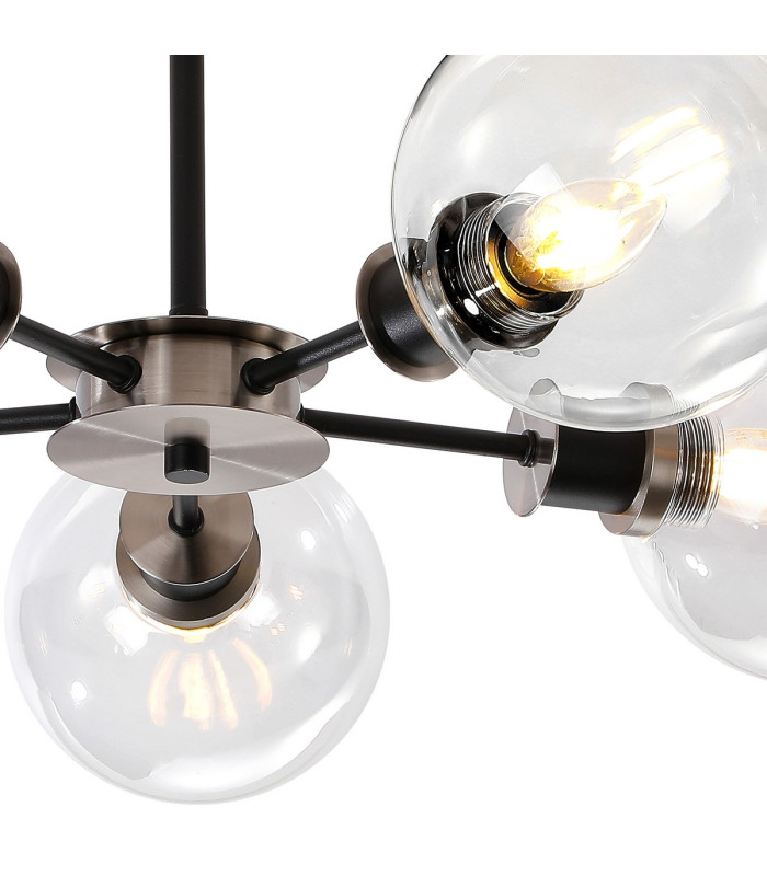 Plattsburgh Semi Ceiling 5 Light E14 IP44 15cm Round Glass Shade Satin Nickel Clear & Satin Black-7