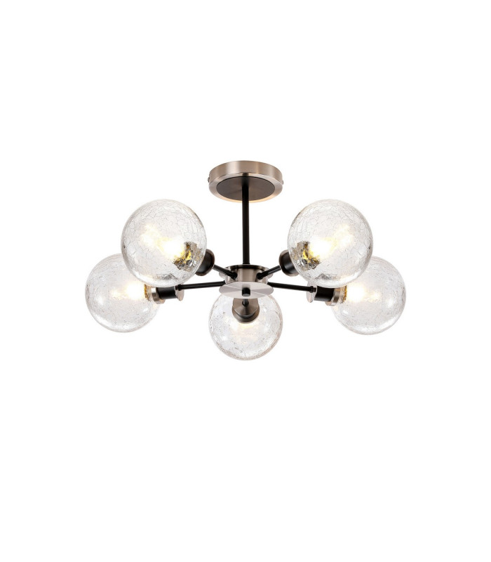 Plattsburgh Semi Ceiling 5 Light E14 IP44 15cm Round Crackled Glass Shade Satin Nickel Clear & Satin Black-1