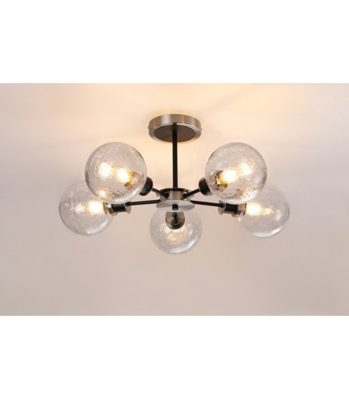 Plattsburgh Semi Ceiling 5 Light E14 IP44 15cm Round Crackled Glass Shade Satin Nickel Clear & Satin Black-3