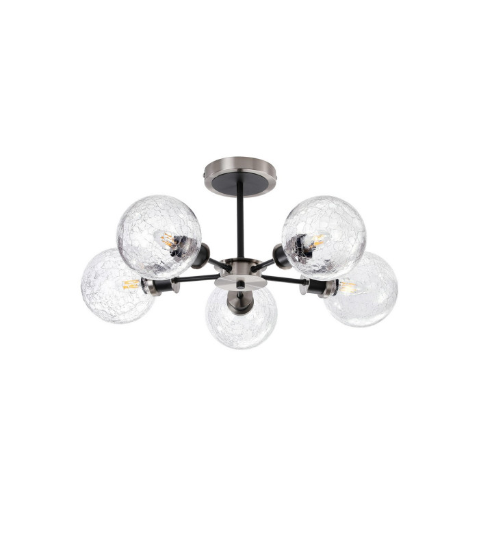 Plattsburgh Semi Ceiling 5 Light E14 IP44 15cm Round Crackled Glass Shade Satin Nickel Clear & Satin Black-4