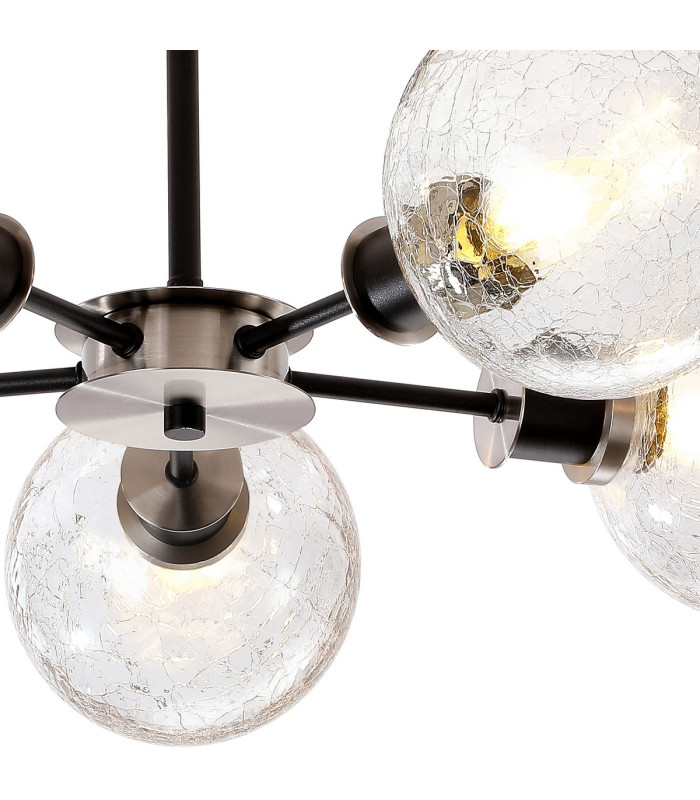Plattsburgh Semi Ceiling 5 Light E14 IP44 15cm Round Crackled Glass Shade Satin Nickel Clear & Satin Black-7