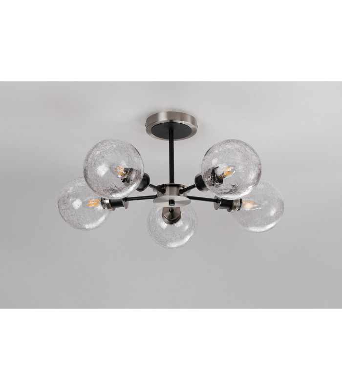 Plattsburgh Semi Ceiling 5 Light E14 IP44 15cm Round Crackled Glass Shade Satin Nickel Clear & Satin Black-8