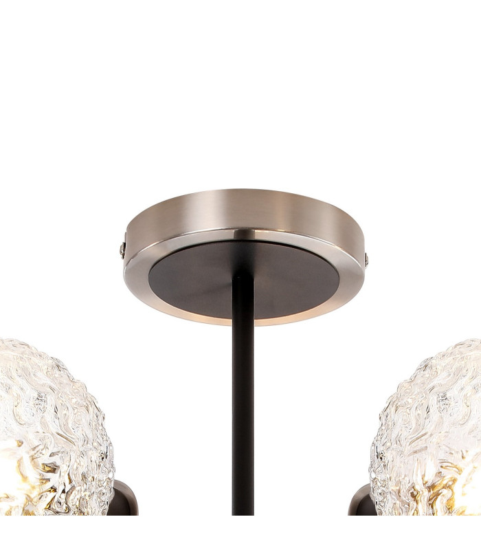 Plattsburgh Semi Ceiling 5 Light E14 IP44 15cm Round Textured Crumple Glass Shade Satin Nickel Clear & Satin Black-5