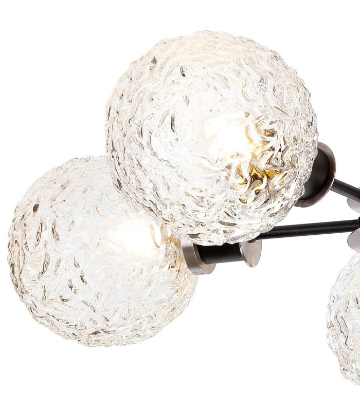 Plattsburgh Semi Ceiling 5 Light E14 IP44 15cm Round Textured Crumple Glass Shade Satin Nickel Clear & Satin Black-6