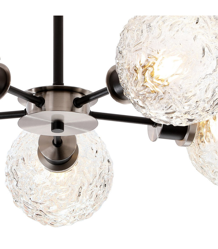 Plattsburgh Semi Ceiling 5 Light E14 IP44 15cm Round Textured Crumple Glass Shade Satin Nickel Clear & Satin Black-7