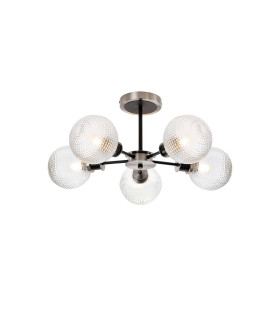 Plattsburgh Semi Ceiling 5x E14 IP44 15cm Round Textured Diamond Pattern Glass Shade Satin Nickel Clear & Satin Black-1