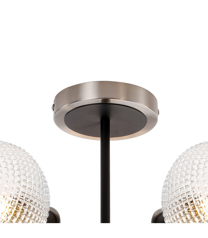 Plattsburgh Semi Ceiling 5x E14 IP44 15cm Round Textured Diamond Pattern Glass Shade Satin Nickel Clear & Satin Black-5