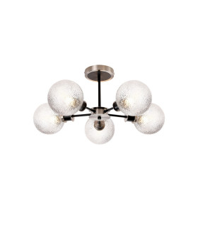 Plattsburgh Semi Ceiling 5 Light E14 IP44 15cm Round Dimpled Glass Shade Satin Nickel Clear & Satin Black-1