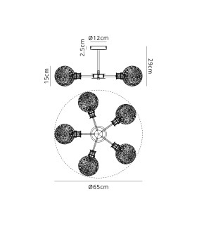 Plattsburgh Semi Ceiling 5 Light E14 IP44 15cm Round Dimpled Glass Shade Satin Nickel Clear & Satin Black-2