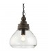 1 Light Ceiling Pendant Clear Glass & Taupe Grey Distressed Wood, E27 - 1