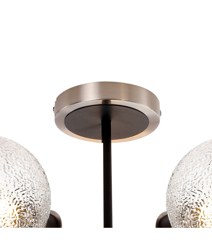 Plattsburgh Semi Ceiling 5 Light E14 IP44 15cm Round Dimpled Glass Shade Satin Nickel Clear & Satin Black-4